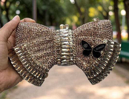 Slingss Super Luxury Butterfly Shape Exclusive Crystal Partywear Handbag For Ladies With Chain