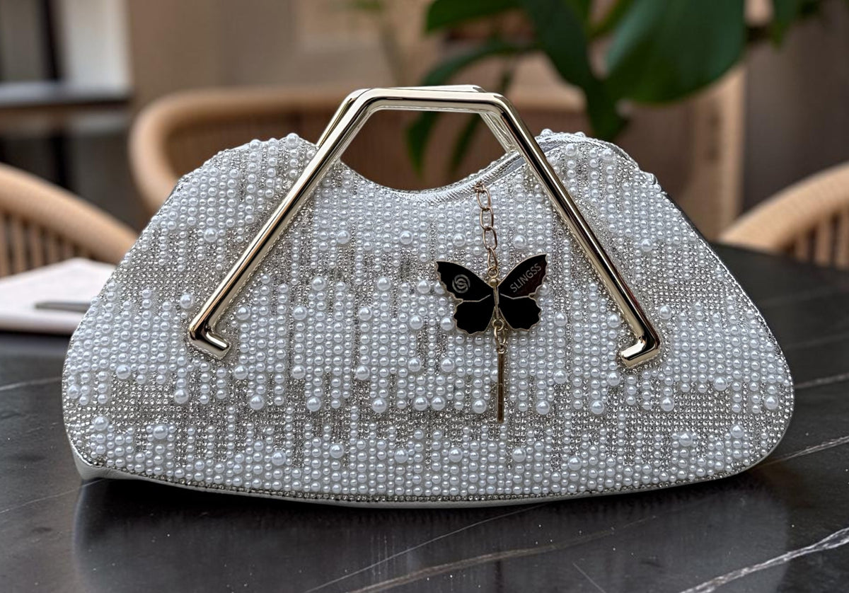Slingss Luxury Range Pearl Partywear Handbag For Ladies With Handle