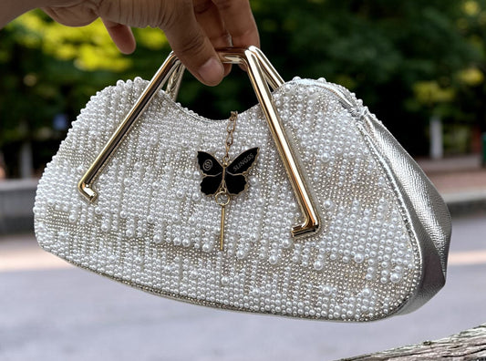 Slingss Luxury Range Pearl Partywear Handbag For Ladies With Handle
