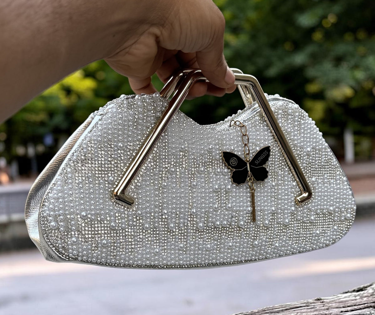Slingss Luxury Range Pearl Partywear Handbag For Ladies With Handle