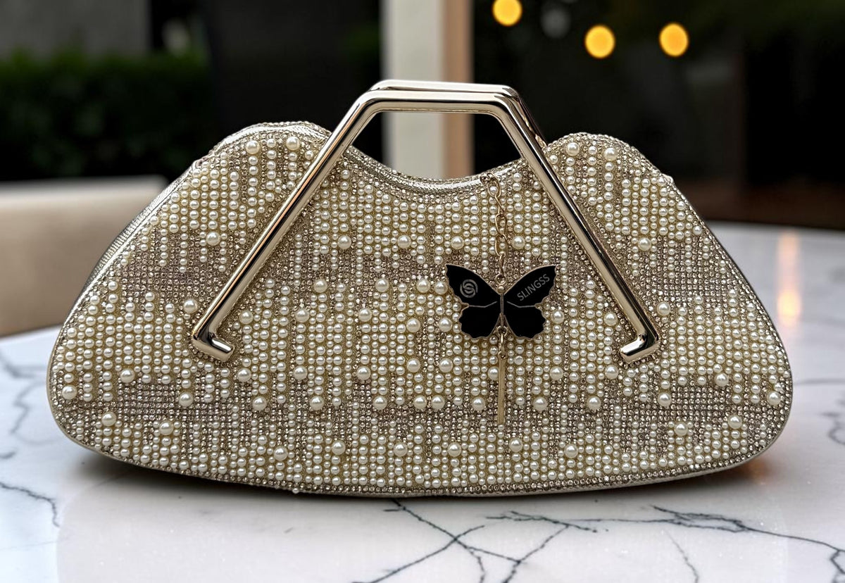 Slingss Luxury Range Pearl Partywear Handbag For Ladies With Handle