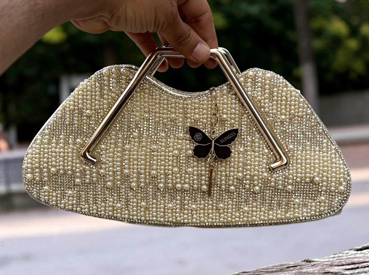Slingss Luxury Range Pearl Partywear Handbag For Ladies With Handle