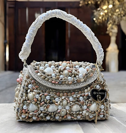 Slingss Luxury Range Exclusive Seap Fully Embroidered Handmade Partywear Handbag For Ladies With Handle