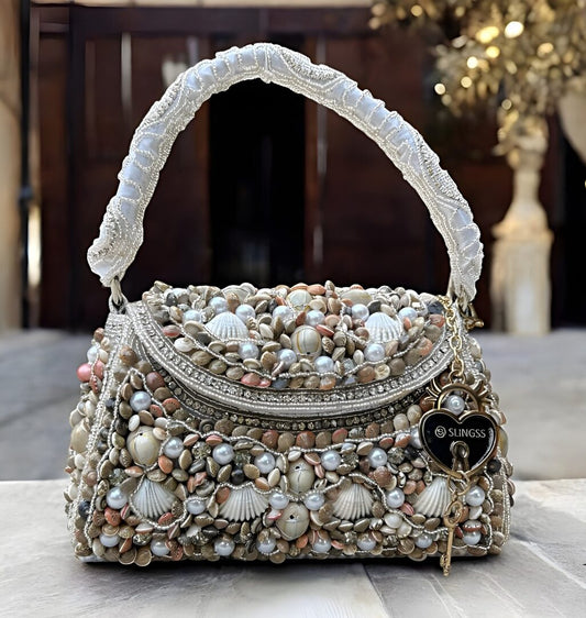Slingss Luxury Range Exclusive Seap Fully Embroidered Handmade Partywear Handbag For Ladies With Handle