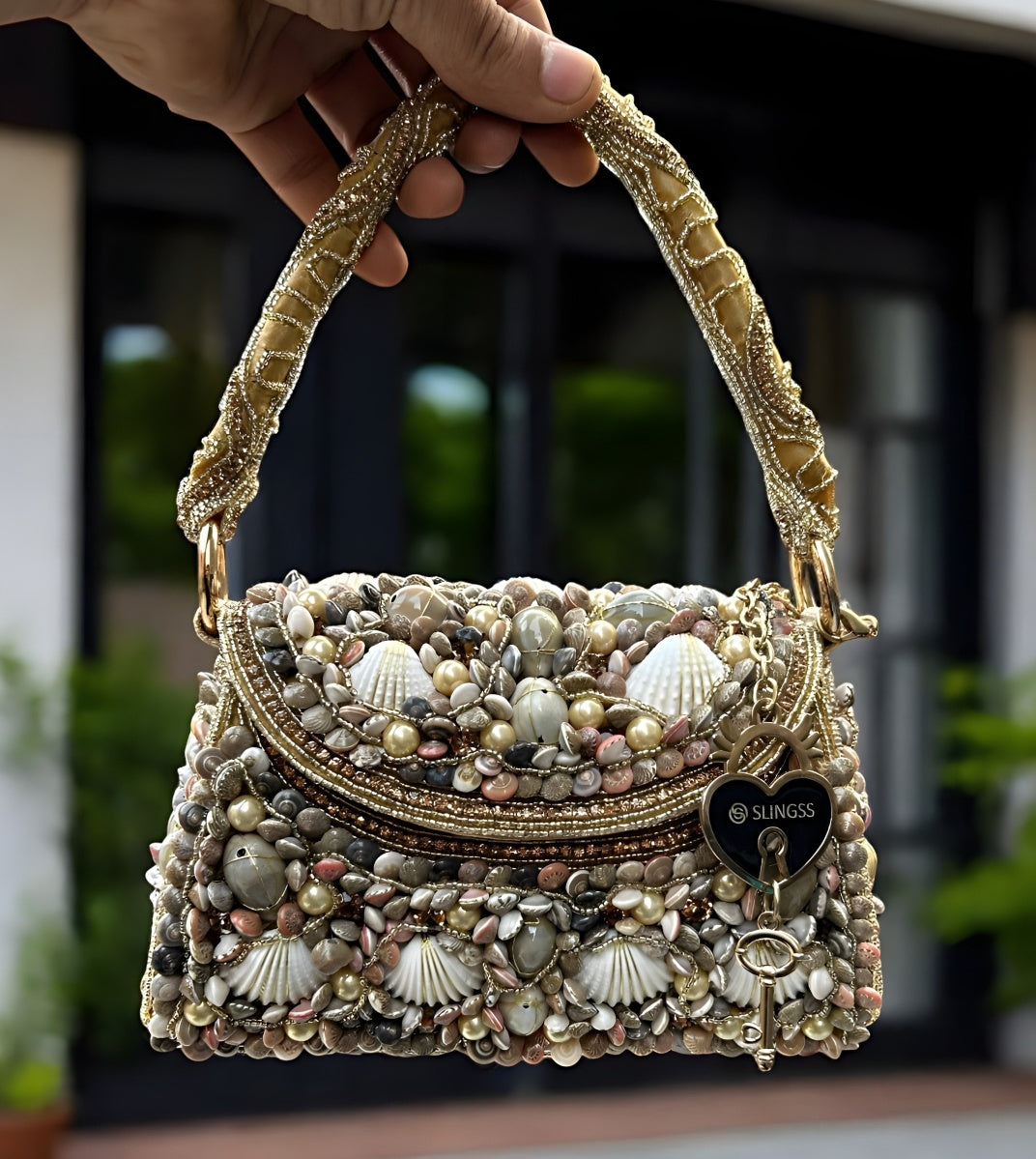 Slingss Luxury Range Exclusive Seap Fully Embroidered Handmade Partywear Handbag For Ladies With Handle