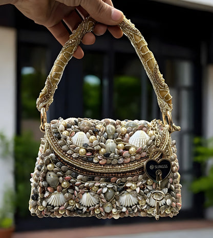 Slingss Luxury Range Exclusive Seap Fully Embroidered Handmade Partywear Handbag For Ladies With Handle