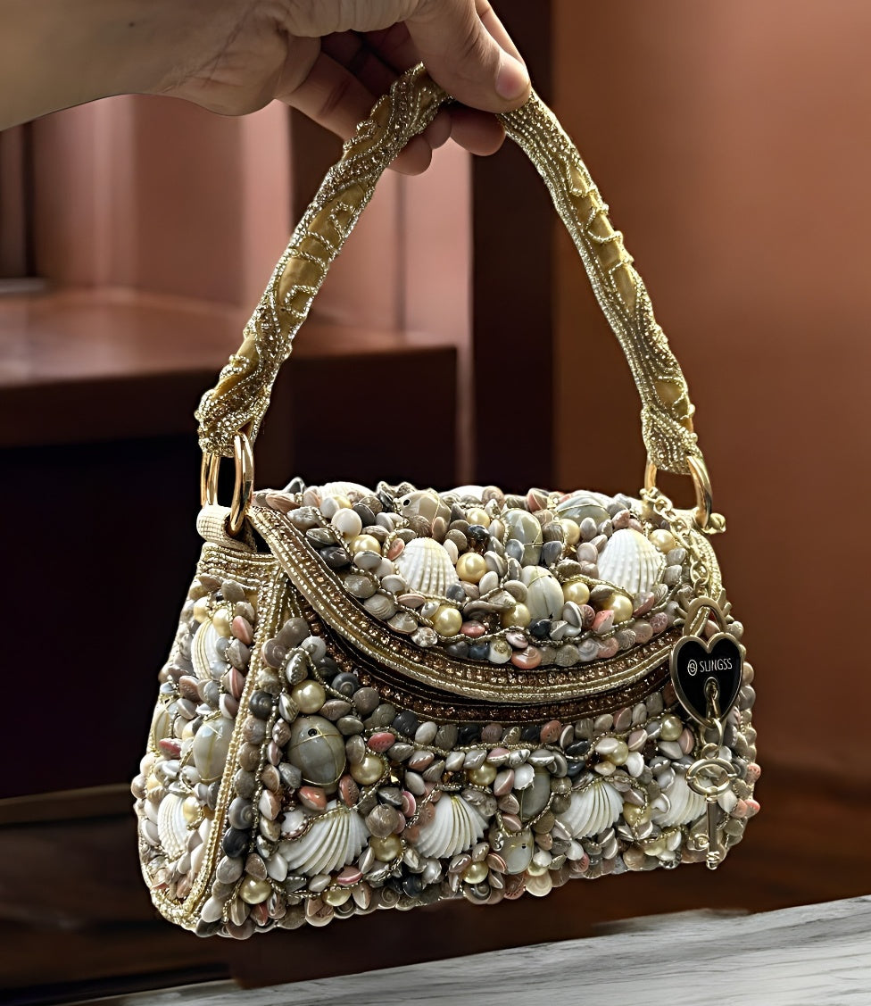 Slingss Luxury Range Exclusive Seap Fully Embroidered Handmade Partywear Handbag For Ladies With Handle