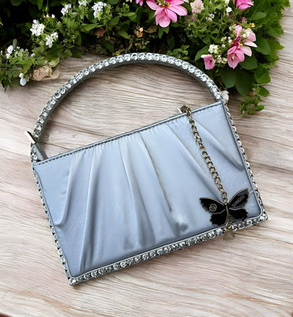 Slingss Exclusive Premium Boxy Shape Partywear Metal Handle Diamond Embroidered Handbag For Ladies