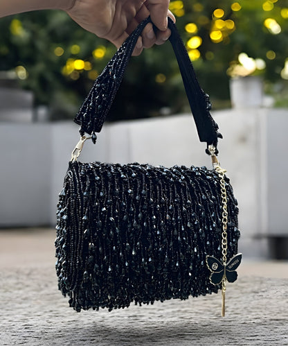 Slingss Luxury Range Crystal Full Jhallar Embroidered Partywear Purse For Ladies With Handle