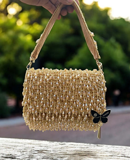 Slingss Luxury Range Crystal Full Jhallar Embroidered Partywear Purse For Ladies With Handle