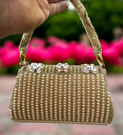 Slingss Luxury Range Flower Embroidered Partywear Handbag For Ladies With Handle