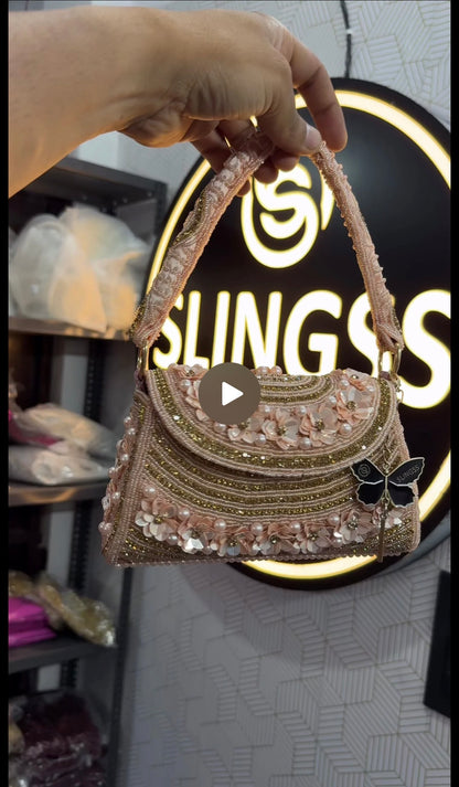Slingss Luxury Range Flower Embroidered Partywear Handbag For Ladies With Handle