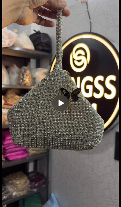 Slingss Luxury Range Exclusive Diamond Studded Partywear Samosa Shaped Potli bag For Ladies