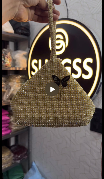 Slingss Luxury Range Exclusive Diamond Studded Partywear Samosa Shaped Potli bag For Ladies
