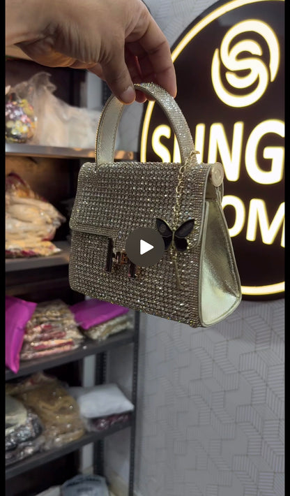 Slingss Luxury Range Exclusive Diamond Studded Partywear handbag For Ladies With Long Chain