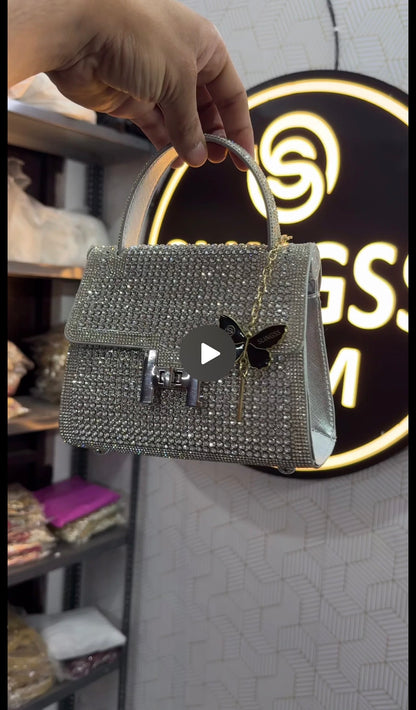 Slingss Luxury Range Exclusive Diamond Studded Partywear handbag For Ladies With Long Chain