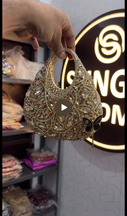 Slingss Super Luxury Basket Shape Exclusive Crystal Partywear Handbag For Ladies With Chain