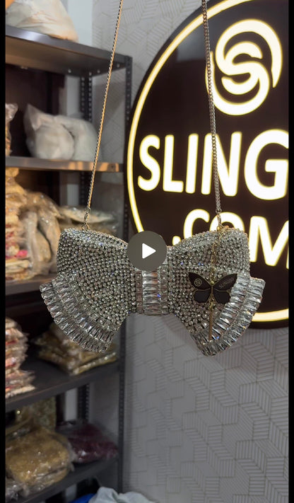 Slingss Super Luxury Butterfly Shape Exclusive Crystal Partywear Handbag For Ladies With Chain