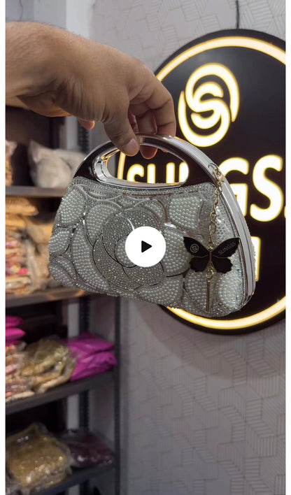 Slingss Premium Diamond Acrylic Partywear Clutch For Ladies With Long Chain
