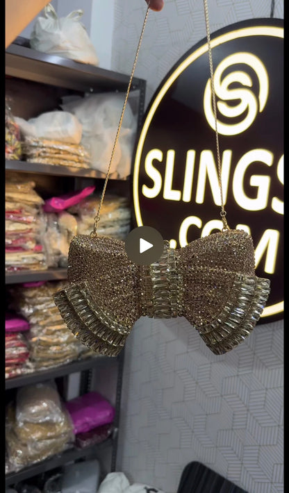 Slingss Super Luxury Butterfly Shape Exclusive Crystal Partywear Handbag For Ladies With Chain