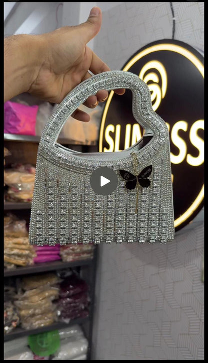 Slingss Luxury Range Heart Shape Handle Partywear Handbag For Ladies With Long Chain