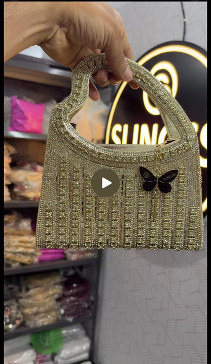 Slingss Luxury Range Heart Shape Handle Partywear Handbag For Ladies With Long Chain