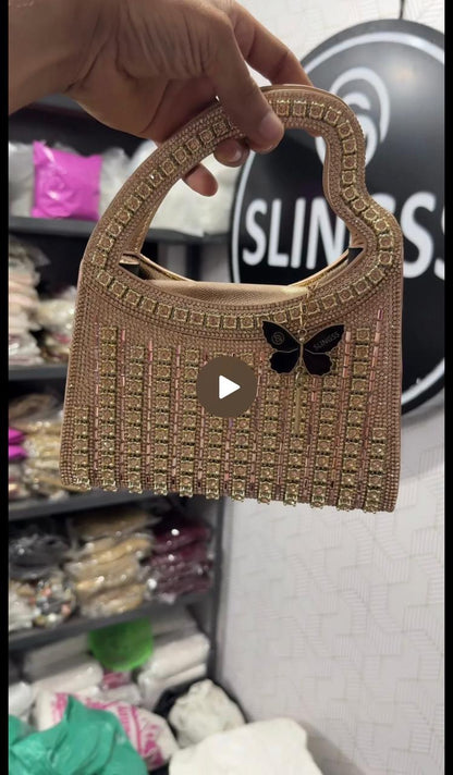 Slingss Luxury Range Heart Shape Handle Partywear Handbag For Ladies With Long Chain