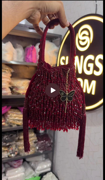 Slingss Exclusive Luxury Range Crystal Partywear Potli For Ladies With Handle