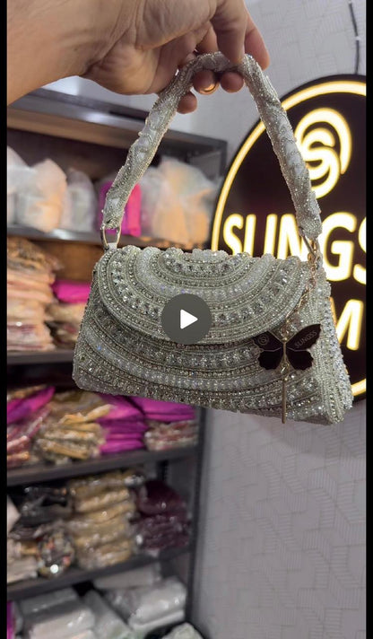 Slingss Luxury Range Diamond Embroidered Partywear Handbag For Ladies With Handle