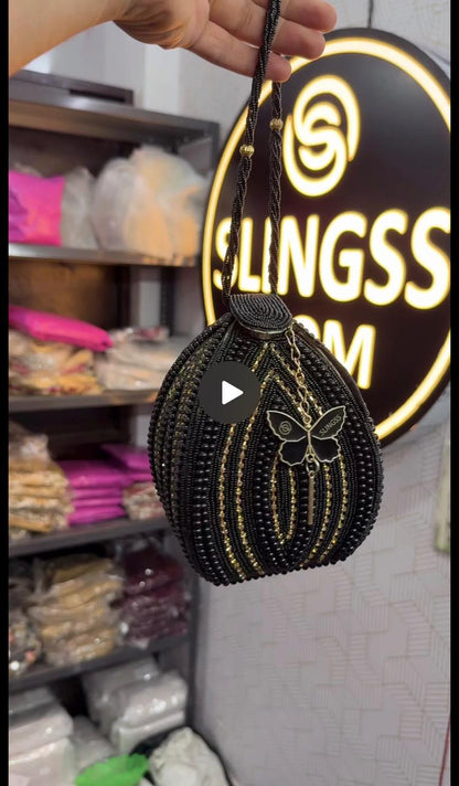 Slingss Exclusive Premium Lotus Shape Partywear Embroidered Handbag For Ladies