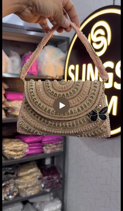 Slingss Luxury Range Diamond Embroidered Partywear Handbag For Ladies With Handle