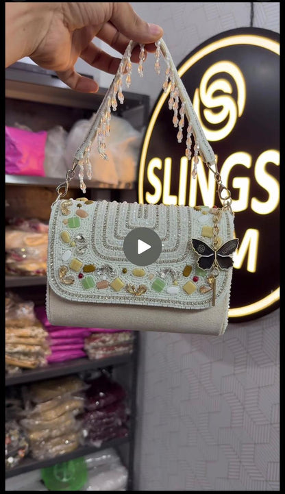Slingss Luxury Range Exclusive Stones Embroidered Partywear Handbag For Ladies