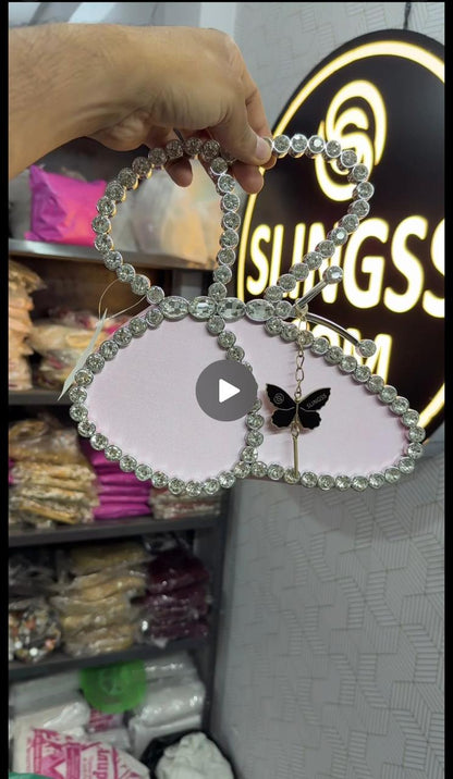 Slingss Exclusive Premium Butterfly Shaped Partywear Diamond Embroidered Handbag For Ladies