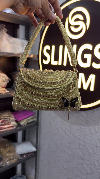Slingss Luxury Range Diamond Embroidered Partywear Handbag For Ladies With Handle