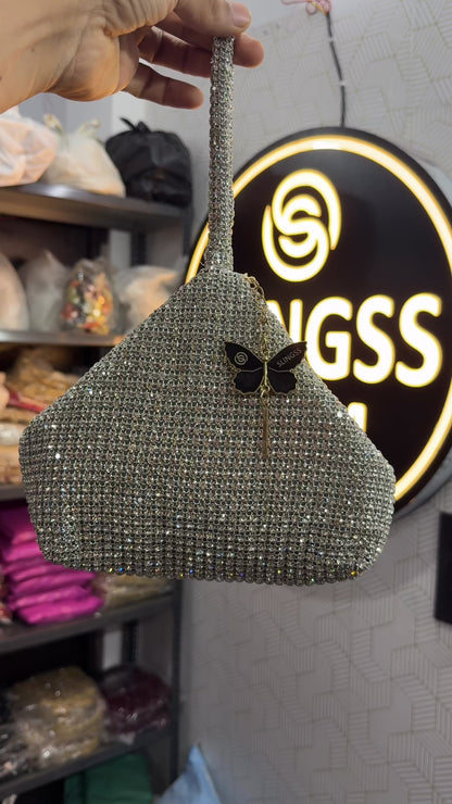 Slingss Luxury Range Exclusive Diamond Studded Partywear Samosa Shaped Potli bag For Ladies