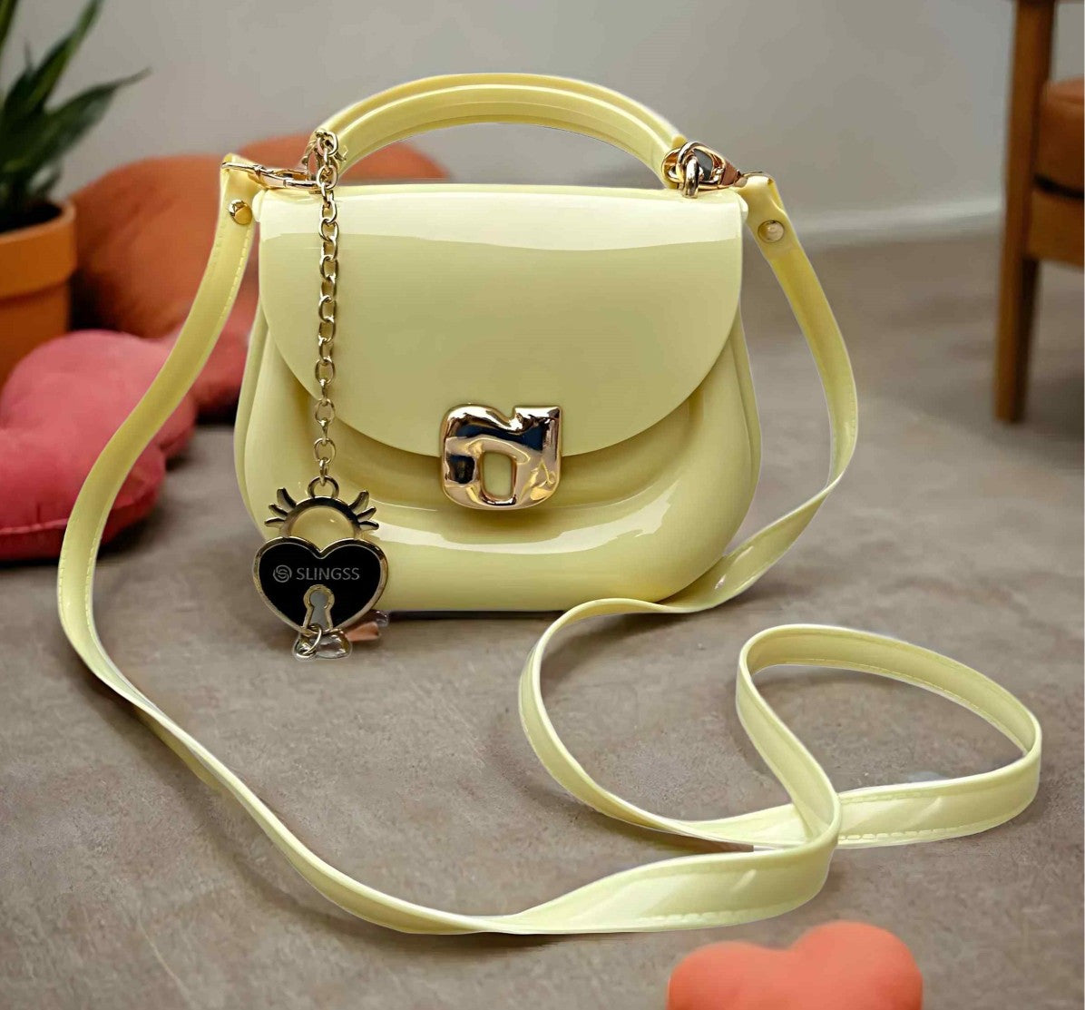 Slingss Mini Partywear Silicon Purse For Girls With Handel & Long Belt