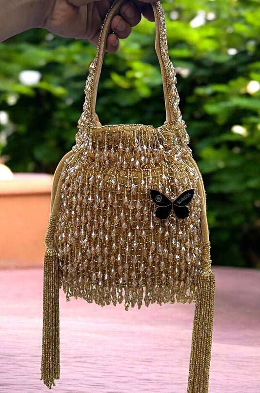 Slingss Exclusive Luxury Range Crystal Partywear Potli For Ladies With Handle